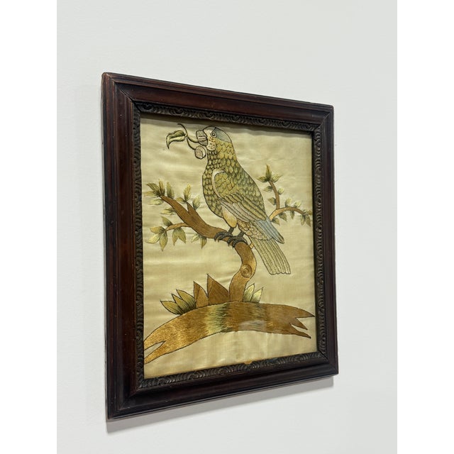 English Embroidered Silk Panel of a Parrot, Circa 1890 For Sale - Image 4 of 8