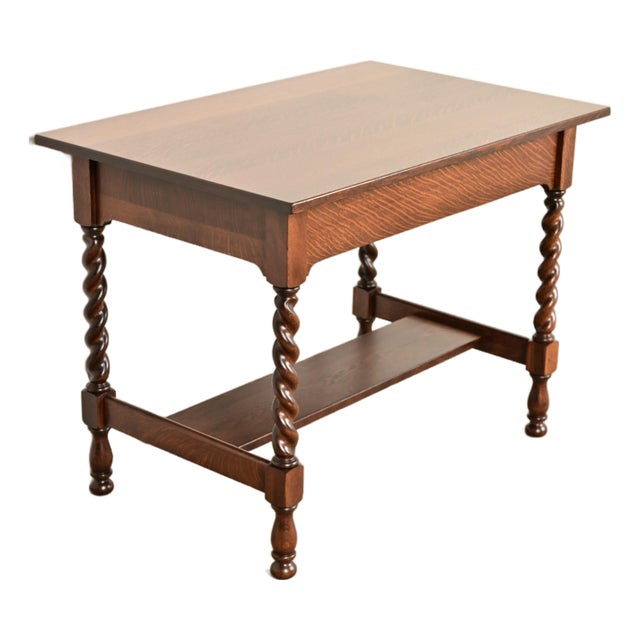 Stickley Brothers Antique Mission Oak Arts & Crafts Writing Desk or Library Table, Newly Refinished For Sale