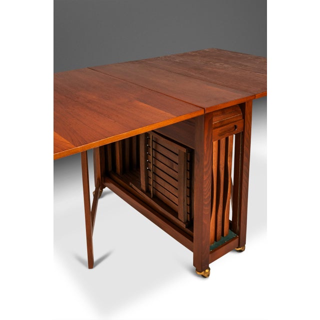Restored Mid-Century Modern Space Saver Minimalist Hide Away Dropleaf Table W/ 4 Hidden Folding Chairs, Romania, C. 1960's For Sale - Image 9 of 18