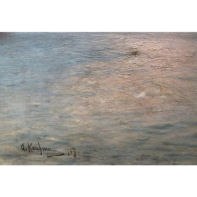 Adolf Kaufmann, Landscape, Mountain Lake, 19th Century, Oil Painting on Canvas For Sale - Image 6 of 8