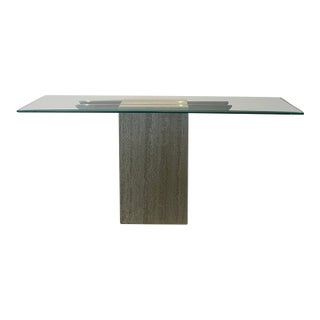 Vintage Travertine and Chrome Console Table For Sale