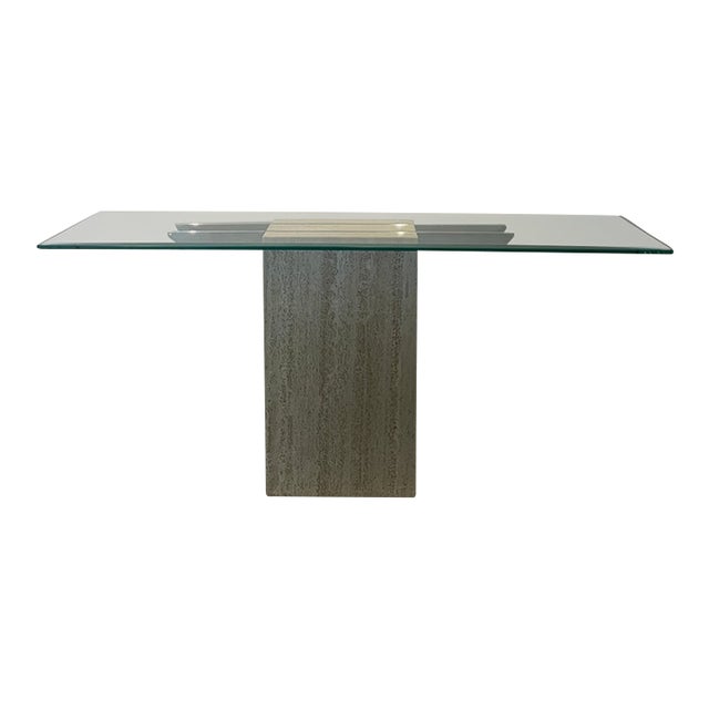 Vintage Travertine and Chrome Console Table For Sale