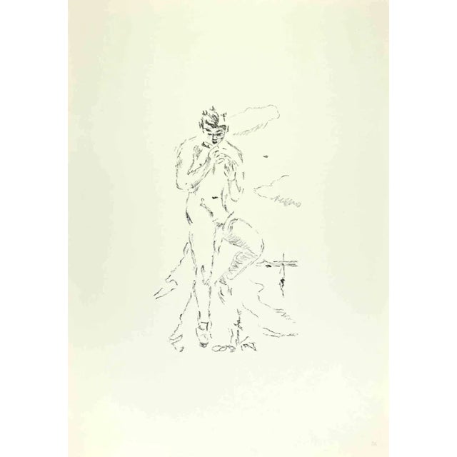 Flutist is an artwork realized by Filippo De Pisis (1896, Ferrara - 1956, Milano) in 1968. Black and white lithograph....