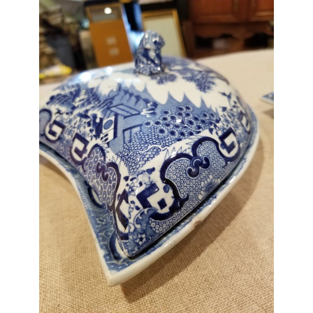 Blue Four Chinoiserie Blue and White Pieces For Sale - Image 8 of 12