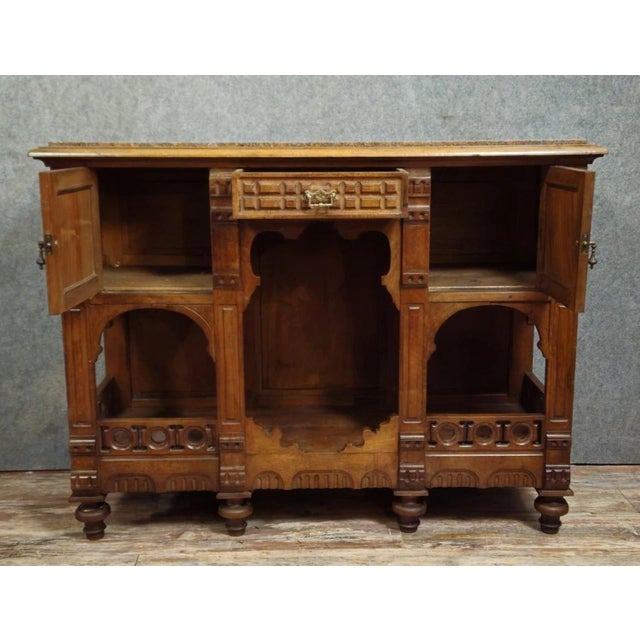 Brown Carved Walnut Buffet with Marble Top For Sale - Image 8 of 11