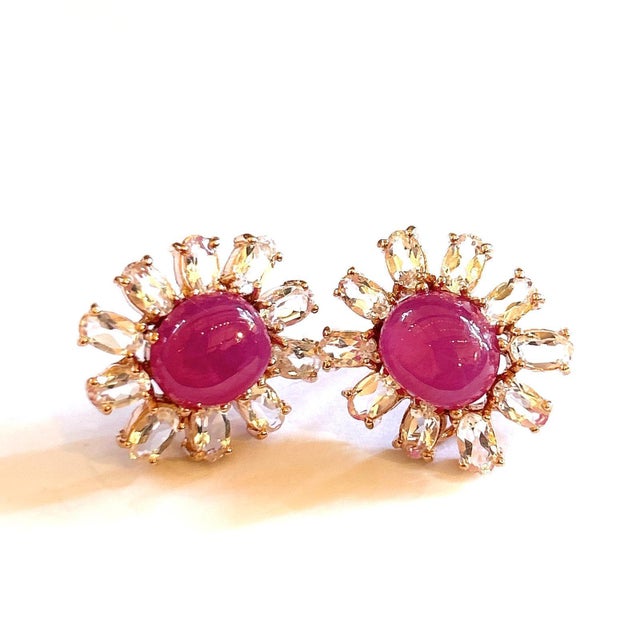 Bochic "Orient" Ruby & White Topaz Stud Clip Earrings Set 18K Gold & Silver, A Pair For Sale - Image 18 of 18