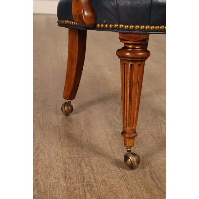 Brown Century Furniture Regency Style Set Of Four Leather Upholstered Rolling Armchairs For Sale - Image 8 of 18