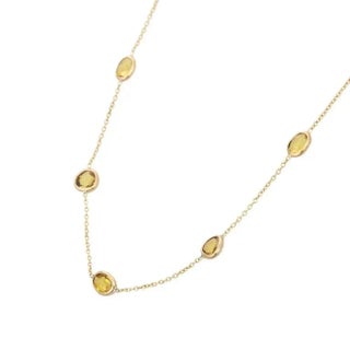 French Deco 7.65 Ct Yellow Sapphire Station Chain Necklace in 14k Yellow Gold For Sale