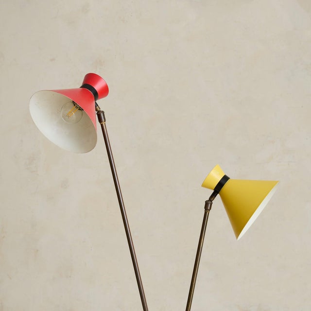 Metal 1950s Italian Two-Tone Enamel Floor Lamp Attributed to Stilux For Sale - Image 7 of 11