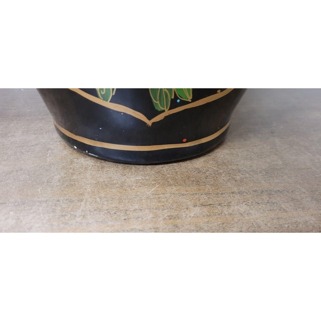 Vintage Black Floor Vase 24”H Hand Painted Birds and Flowers Red Gold Asian Style Nice Floor Vase, bright and colorful. In...