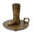 Vintage Ralph Lauren brass chamberstick featuring a sculptural equestrian riding boot mounted on a circular brass tray....