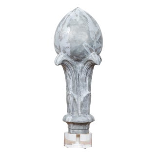 19th Century French Zinc Crowned Acorn Decorative Finial on Custom Lucite Base For Sale