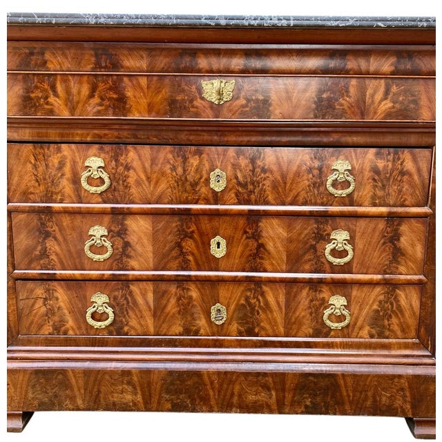 Louis Philippe Commode in Walnut and Burr Walnut with Black Marble Top, 1890s For Sale - Image 12 of 13