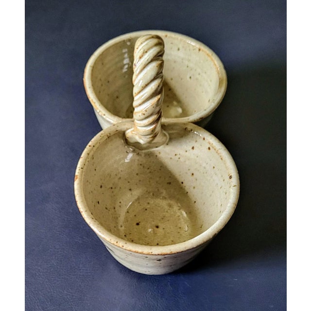 1940s Vintage Signed Studio Pottery Twisted Handle Double Serving Bowls For Sale In San Francisco - Image 6 of 7