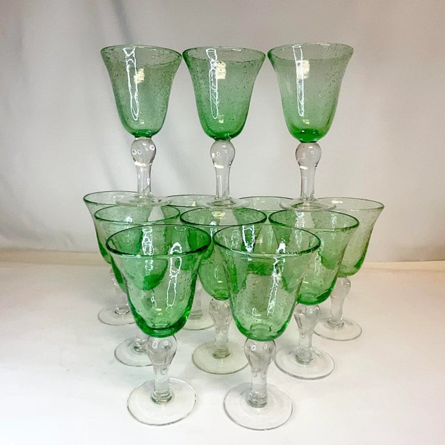 Vintage Italian Controlled Bubble Hand Blown Glass Wine Water Goblets