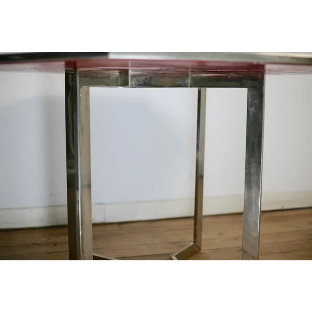 French Chrome Steel and Glass Dining Table, 1970s For Sale - Image 12 of 18
