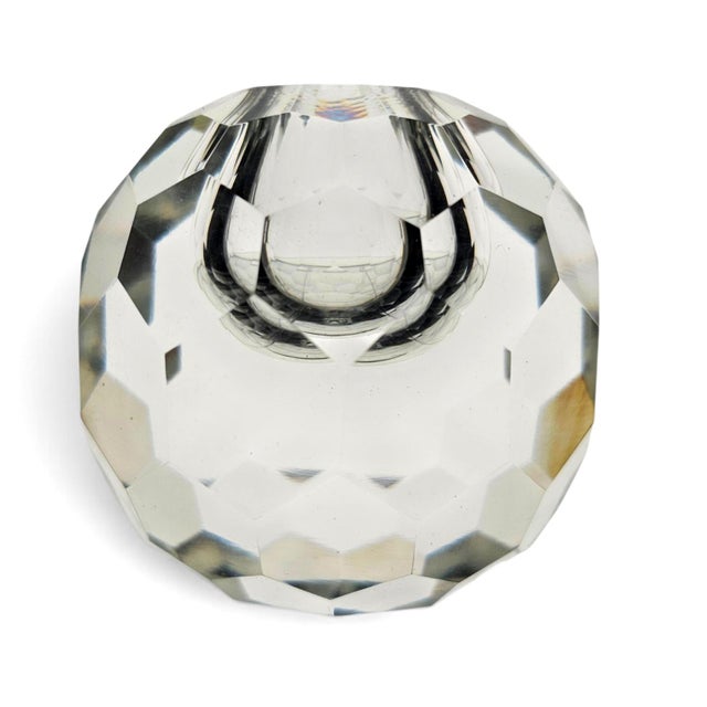 Pair of Contemporary Faceted Crystal Ball Candlesticks, 3.375 Inches For Sale In San Francisco - Image 6 of 8