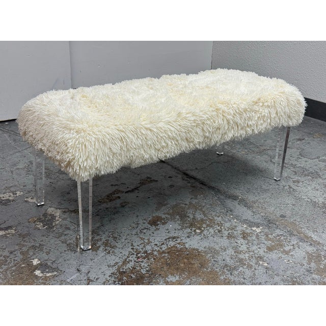 Contemporary Skyline Furniture Faux Fur + Acrylic Legs Bench For Sale - Image 3 of 12