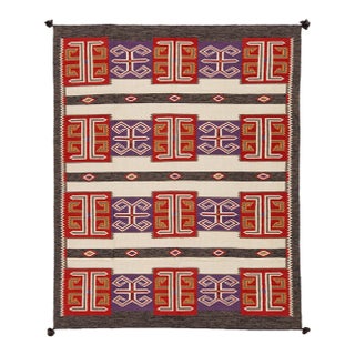 Modern Navajo Style Wool Area Rug Geometric Southwestern Textile Art in Crimson For Sale