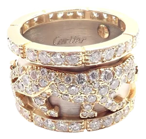 Cartier Mahango Walking Panthere Panther Diamond White & Yellow Gold Band Ring