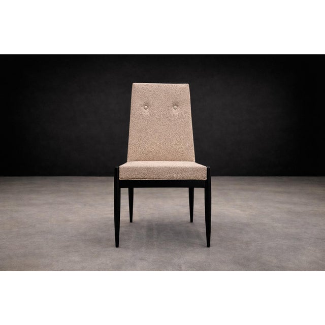 Cimo, Brazil — Set of 8 Mid-Century Dining Chairs in Ebonized Hardwood With Warm Ivory Bouclé, 1950s For Sale - Image 11 of 14