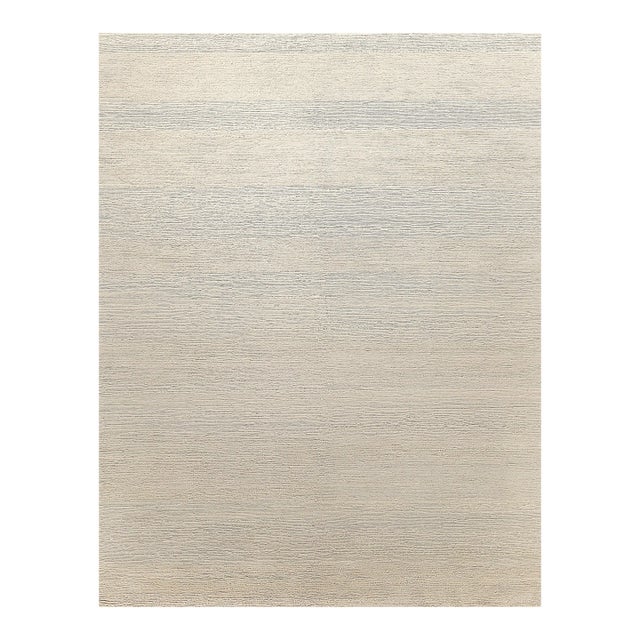 Exquisite Rugs Merino Wool Hand-Knotted Light Silver Rug-9'X12' For Sale