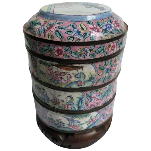 Canton Enamel Three-Part Jar on Stand