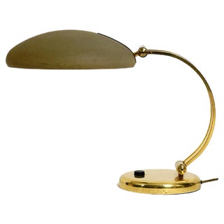 Large Brass Table Lamp with Adjustable Neck & Lampshade from Hillebrand, 1970s For Sale