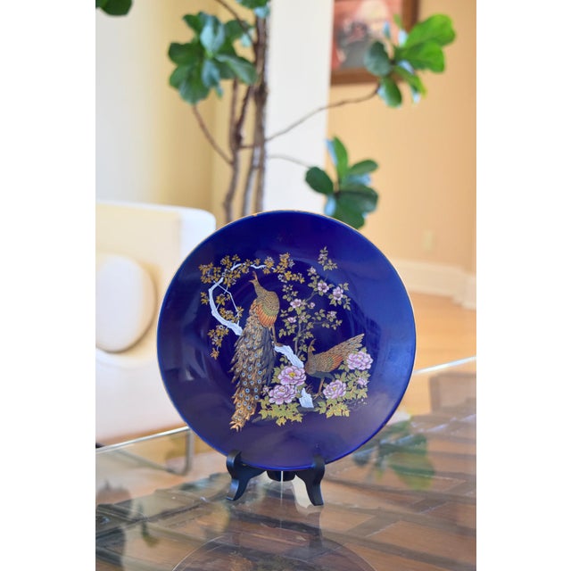 Japanese Cobalt Blue Peacock Decorative Plate For Sale - Image 4 of 6