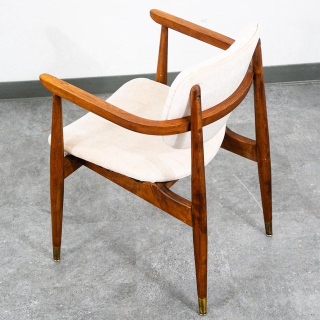 Mid Century Modern Armchairs Dining Chairs Walnut Wood 2 Two White American Pair For Sale - Image 9 of 12