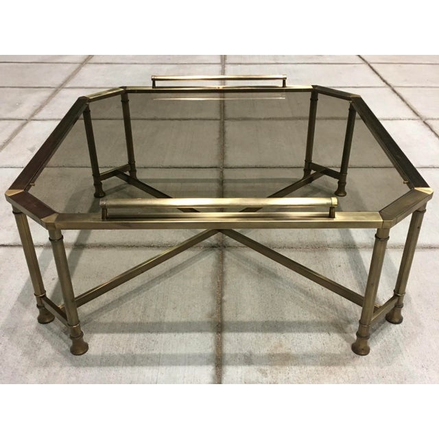 Metal Mastercraft Brass & Glass Coffee Table After Jansen For Sale - Image 7 of 13