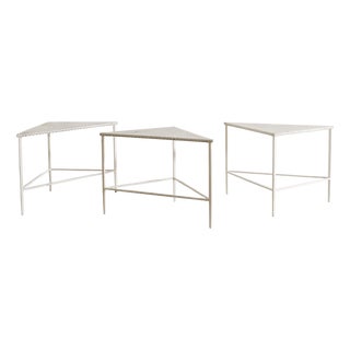 Vintage French White Side Tables by Mathieu Matègot, 1950s, Set of 3 For Sale