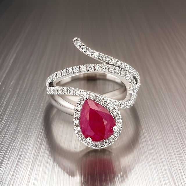 Natural Ruby Diamond Ring 6.5 14k W Gold 2.32 TCW Certified For Sale - Image 9 of 18