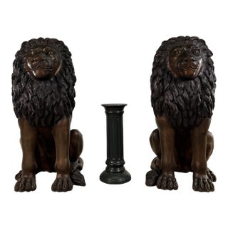 Monumental Pair of Bronze Guardian Lions – 52” Hollywood Regency Estate Sculptures For Sale