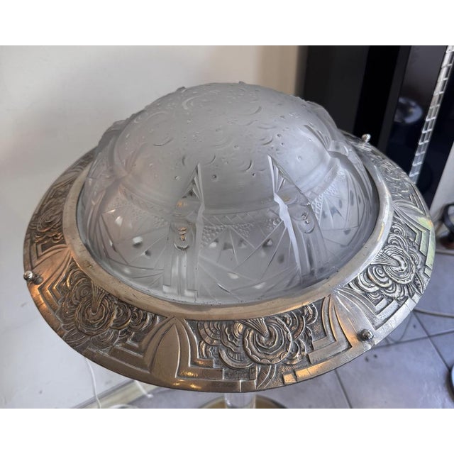 Art Deco A La Nuit Étoilée Ceiling Light in Pressed Molded Glass and Nickel-Plated Bronze by Müller Frères Lunéville, 1930 For Sale - Image 15 of 18