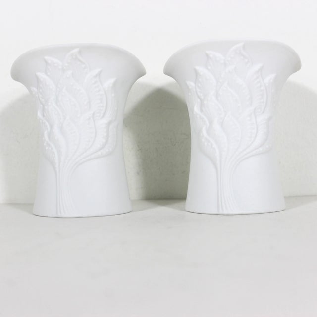 A.K. Kaiser Vintage 1960’s Ceramic White Bisque Candle Holders Signed M Frey Kaiser Germany, Matte White Porcelain, a Pair For Sale - Image 4 of 10