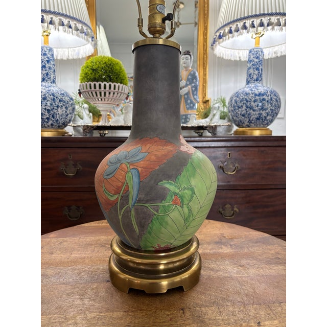 Vintage Late 20th Century Hand Painted Chapman Gourd Lamp With Heavy Brass Fittings For Sale - Image 9 of 9