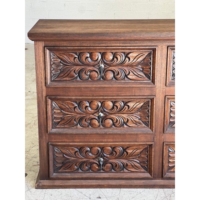 Vintage 1960's Hand Carved Mexican Lowboy Dresser For Sale - Image 4 of 4