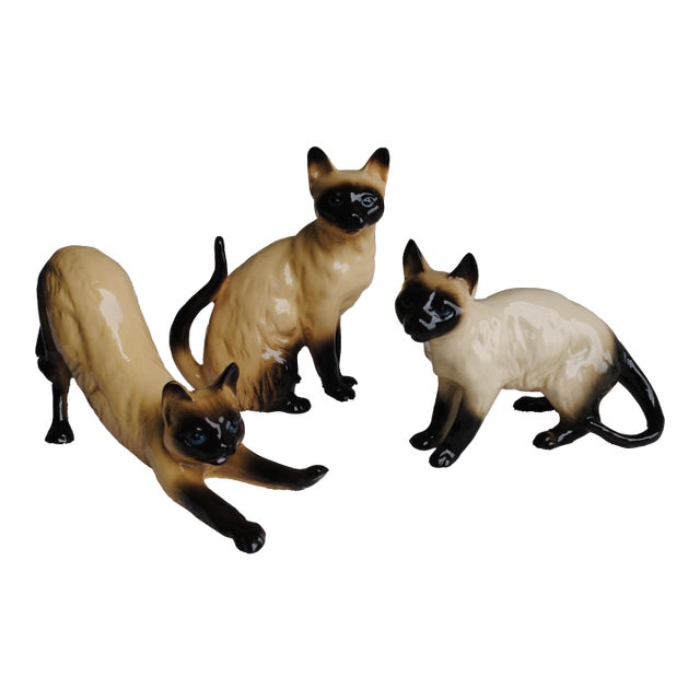 Vintage Coopercraft England Siamese Seal Point Cat Trio For Sale