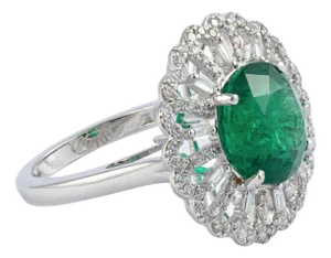 Natural Zambian Emerald Ring with Diamonds in 14k Gold, Size 6