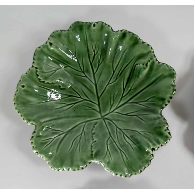 French Mid-Century Set of 6 Green Cabbage Luncheon Plates by Secla Portugal For Sale - Image 3 of 18