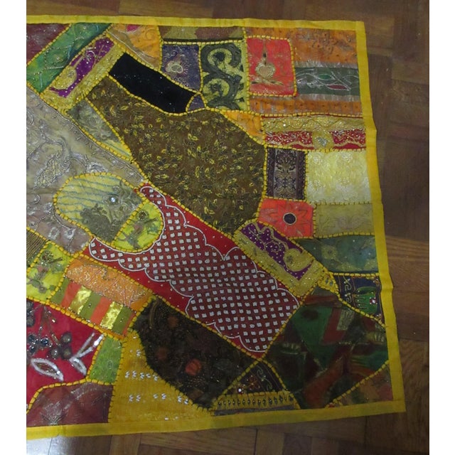 Late 20th Century Vivid Embroidered Patchwork Quilt Handcrafted Textile Art - Jerusalem 36"x24" For Sale - Image 5 of 16