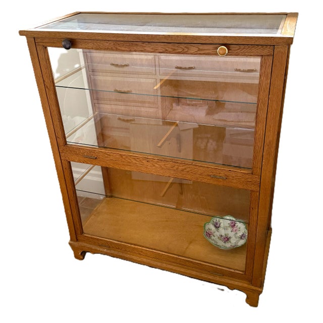 Early 20th Century Early 20th Century Oak and Glass Floor Display Case, Fold Down Front Glass For Sale - Image 5 of 17