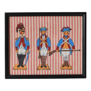 Vintage Framed Colonial Characters Wall Hanging For Sale