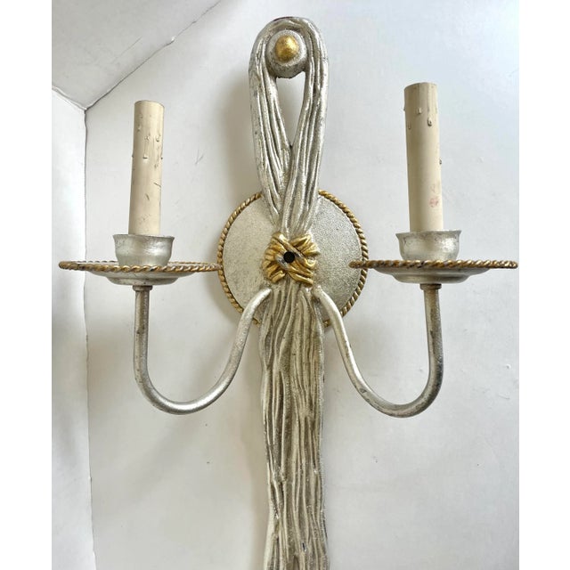 Vintage Originals 22 Silver and Gold Tassel Double Wall Sconce For Sale - Image 4 of 13