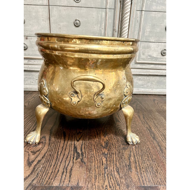 English Large Antique English Brass Log Bin Planter For Sale - Image 3 of 6