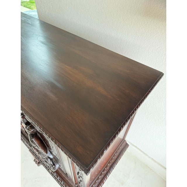 Auburn 1950s Heavily Carved Spanish Style MCM Sideboard W/ All Keys For Sale - Image 8 of 12