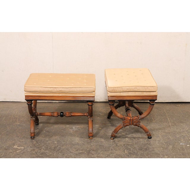 Mid 20th Century Dante Style Wood Stools W/ Upholstered Seats - A Pair For Sale - Image 4 of 9