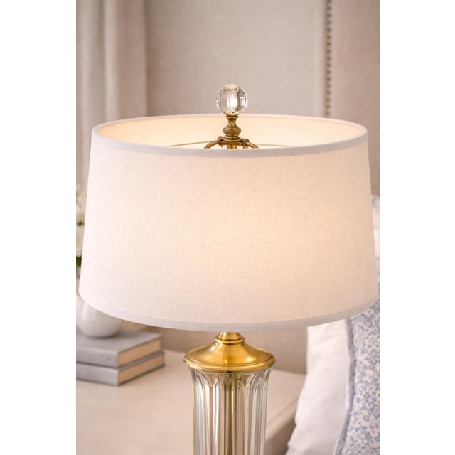 1980s Tall Neoclassical Fluted Crystal Table Lamp With Brass Base – Estate of Linda W., Springville Ca For Sale - Image 4 of 12