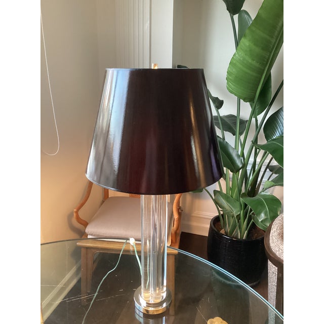 J. Robert Scott Late 20th Century Sally Sirkin for J. Robert Scott Glass and Polished Nickel Lamp With Glossy Parchment Shade For Sale - Image 4 of 8